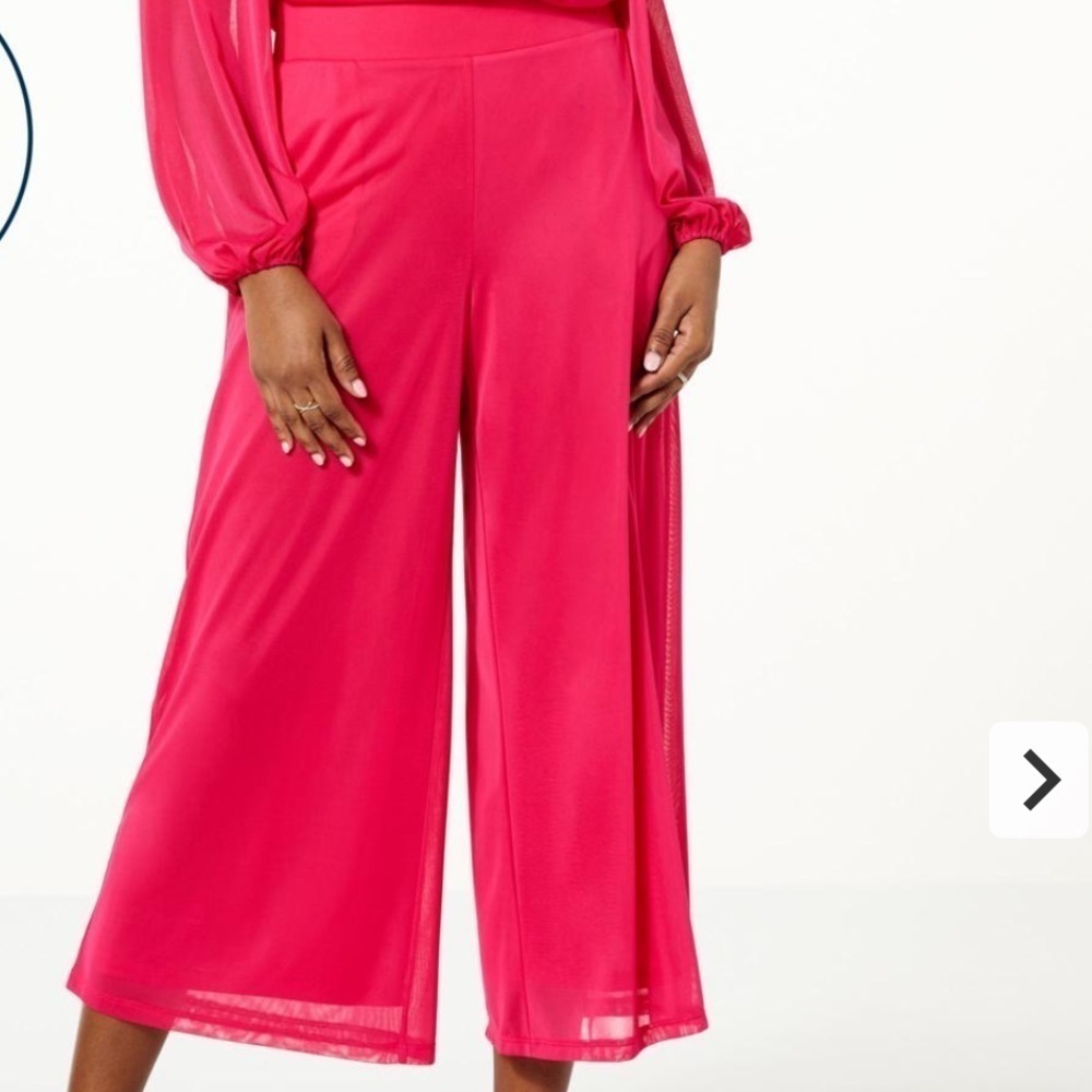 G by Giuliana High Waist Aria Mesh Knit Wide Leg Pink Pull On Pant Size Large